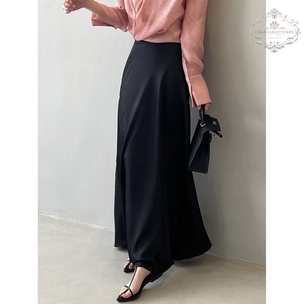 French retro satin skirt, elegant high waisted hip fishtail long skirt [CHSK143]