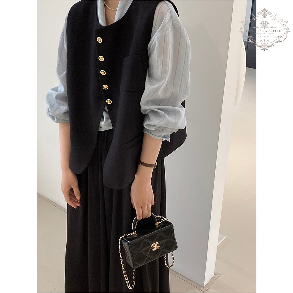 Miu style light luxury exquisite black suit vest women's sleeveless temperament commuter vest [CHVE14]