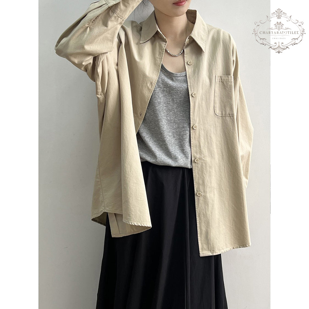 Yamamoto style girls wear pure cotton long-sleeved outer shirts, lazy style outer casual shirts [CHSH114]