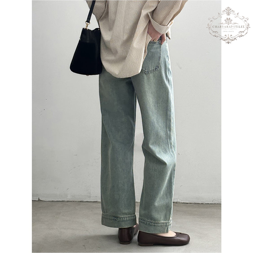 Japanese and Korean casual high-waisted straight jeans cover the flesh and make you look slimmer [CHJ12]