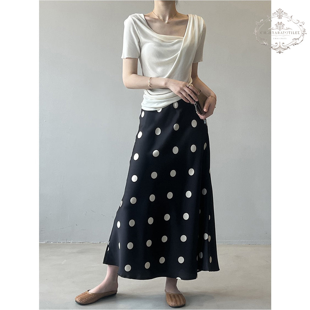 French polka dot temperament polka dot satin skirt with high waist and hip fishtail skirt [CHSK146]