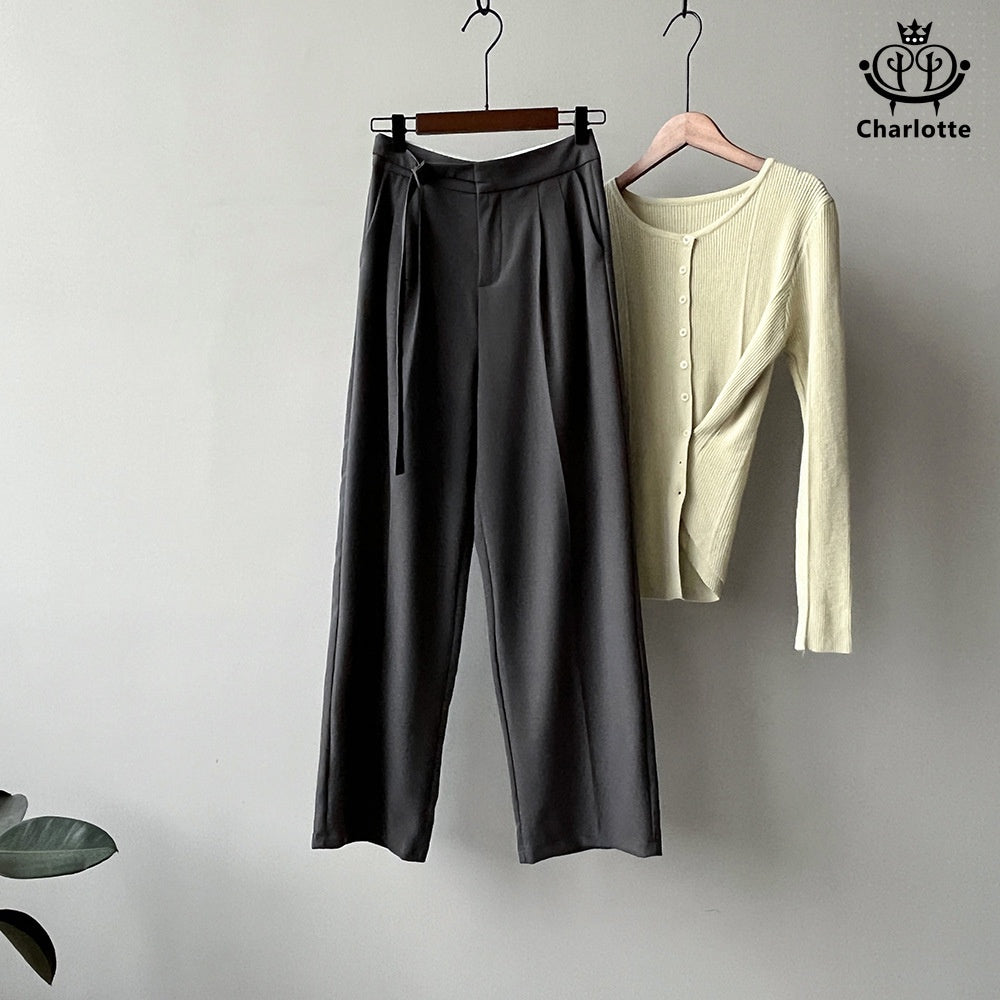 Fashionable wide-leg suit pants, high-waisted solid color straight pants [CHTR26]