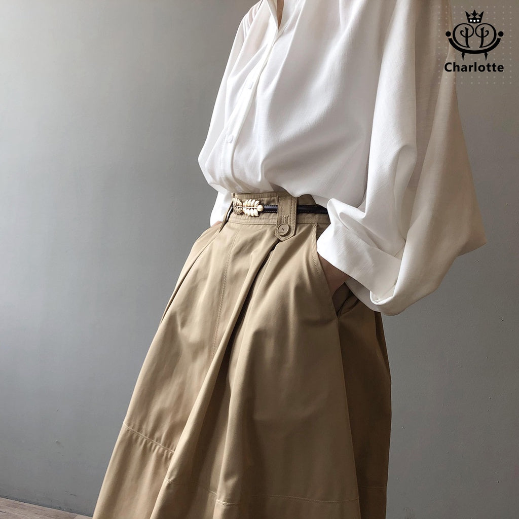 French mid-length princess skirt A-line skirt solid color princess skirt [CHSK33]