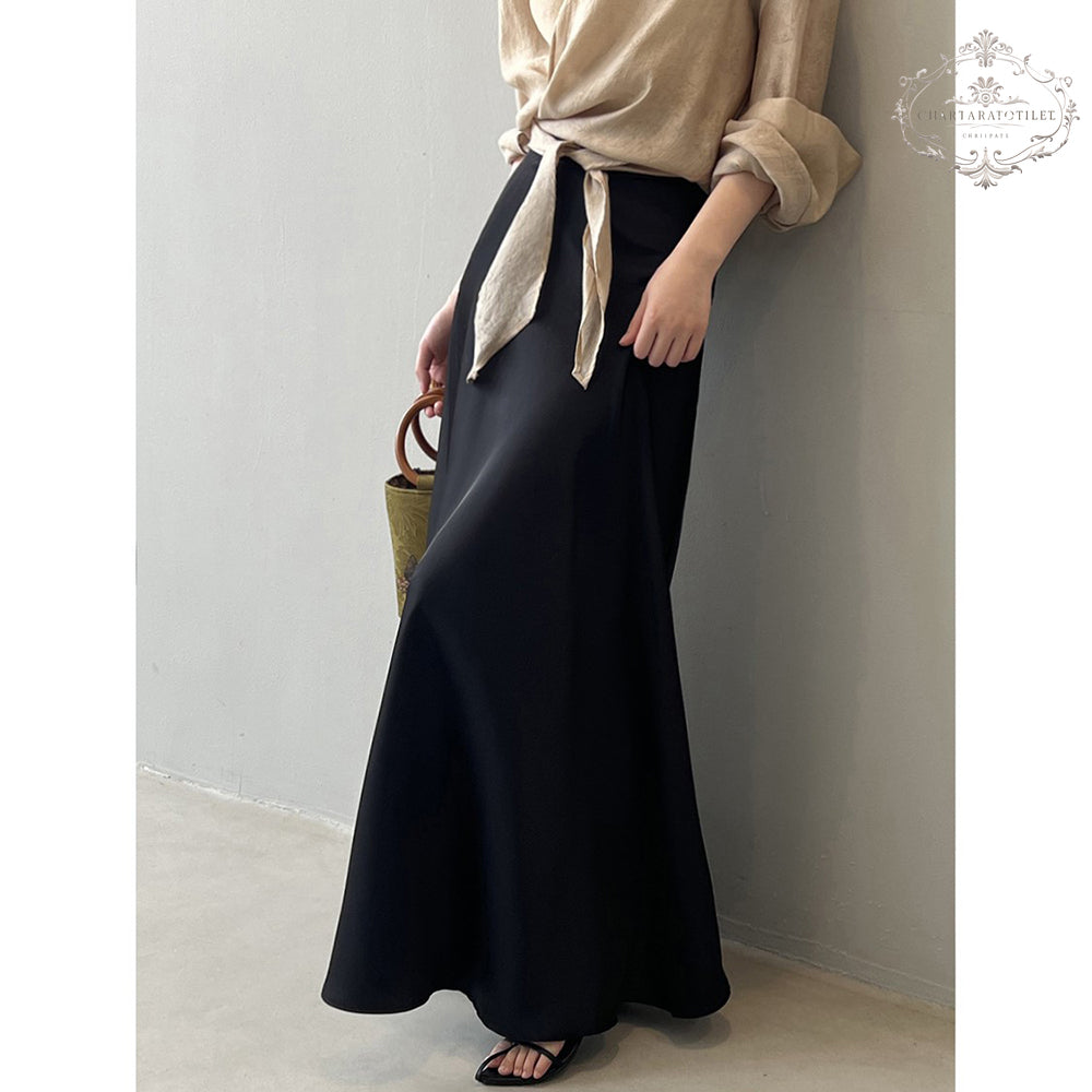 French retro satin skirt, elegant high waisted hip fishtail long skirt [CHSK143]