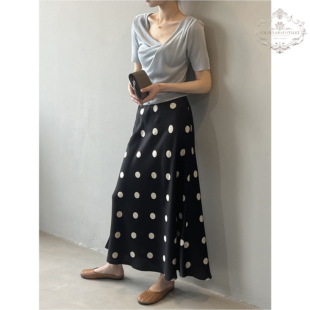 French polka dot temperament polka dot satin skirt with high waist and hip fishtail skirt [CHSK146]