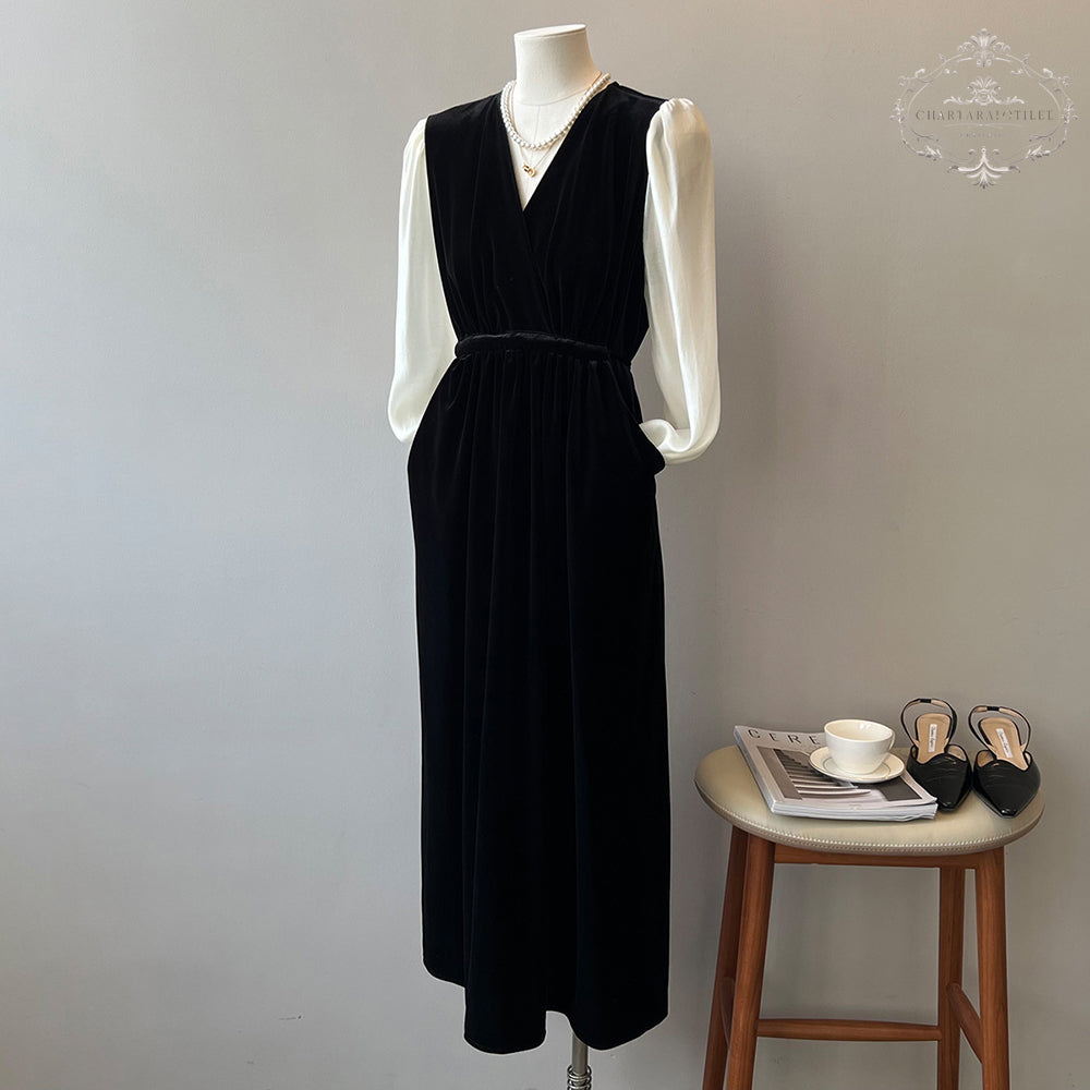 French retro Hepburn style dress with contrasting colors [CHSK133]