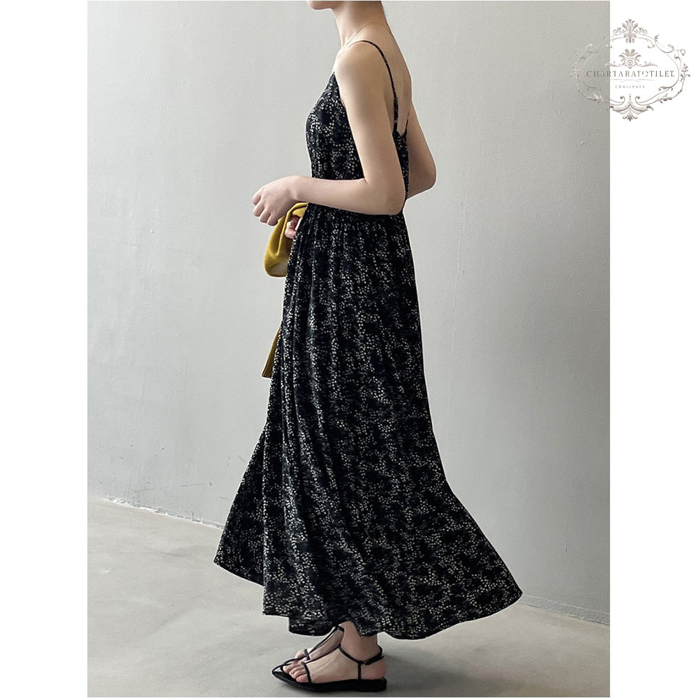 French tea break floral suspender dress high quality encrypted floral [CHSK142]