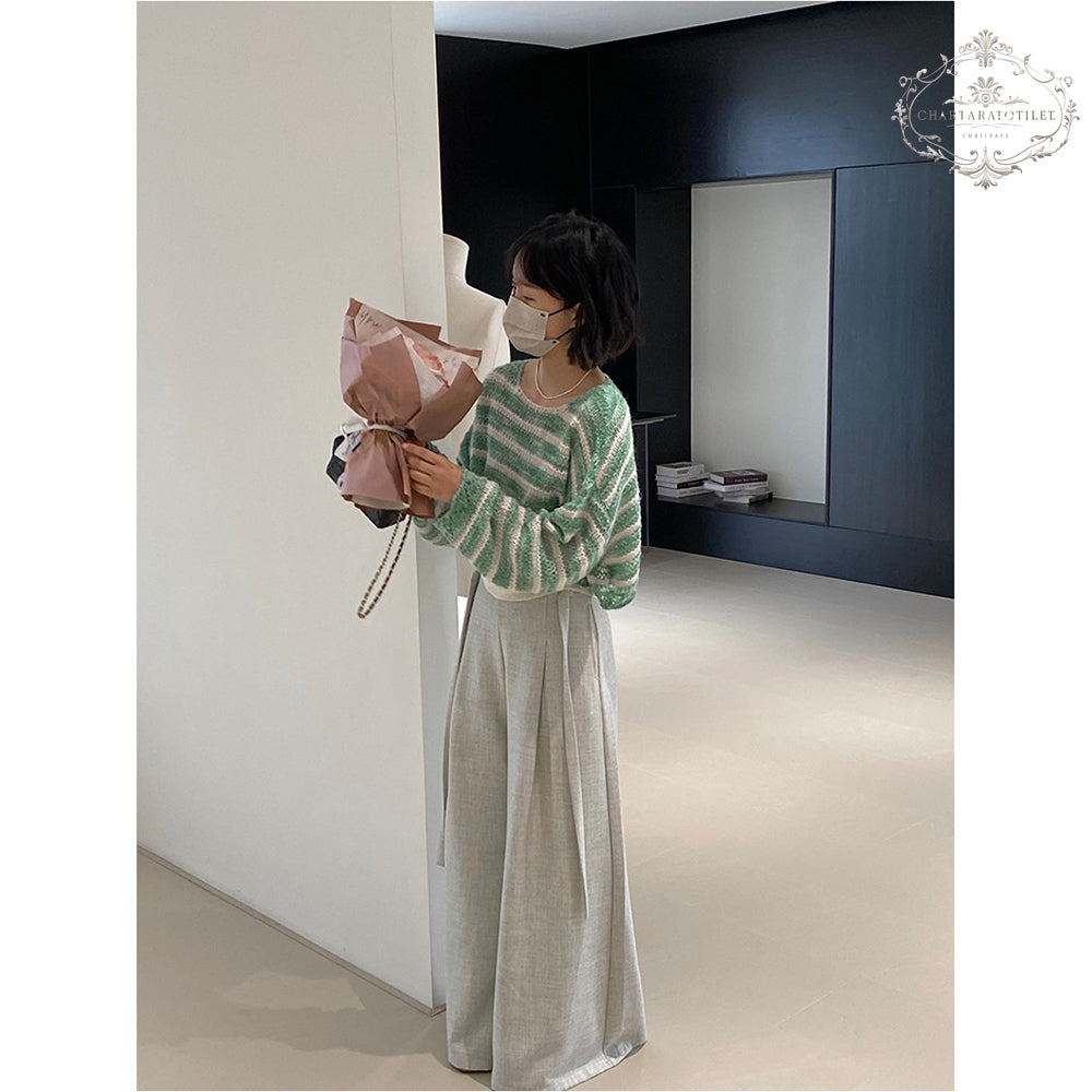 Heavy industry spring and summer suit material floor-length trousers with waist rope wide-leg drape floor-length trousers [CHTR29]