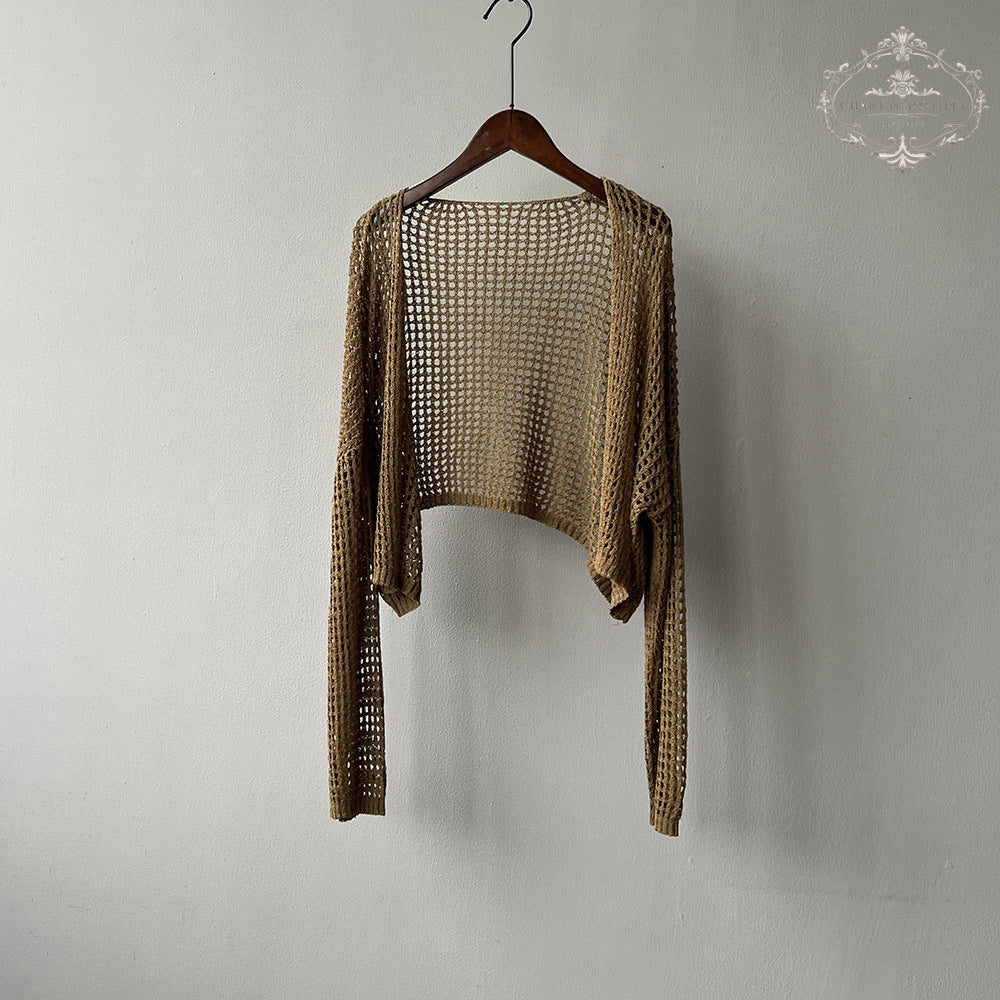 Hollow thin sun protection knitted cardigan loose outer shawl blouse [CHSW75]