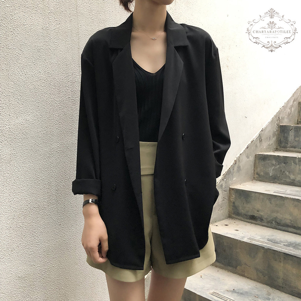 Korean version of online beauty thin small blazer spring and summer mid-length design sun protection small blazer suit collar loose casual jacket [CHCO83]