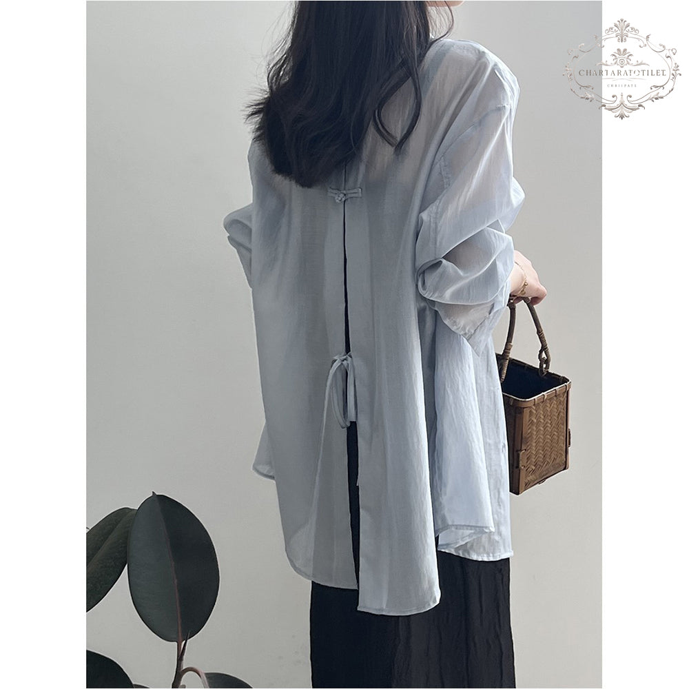 Beautiful buttoned light sunshade shirt with back slit and layered thin shirt [CHSH118]