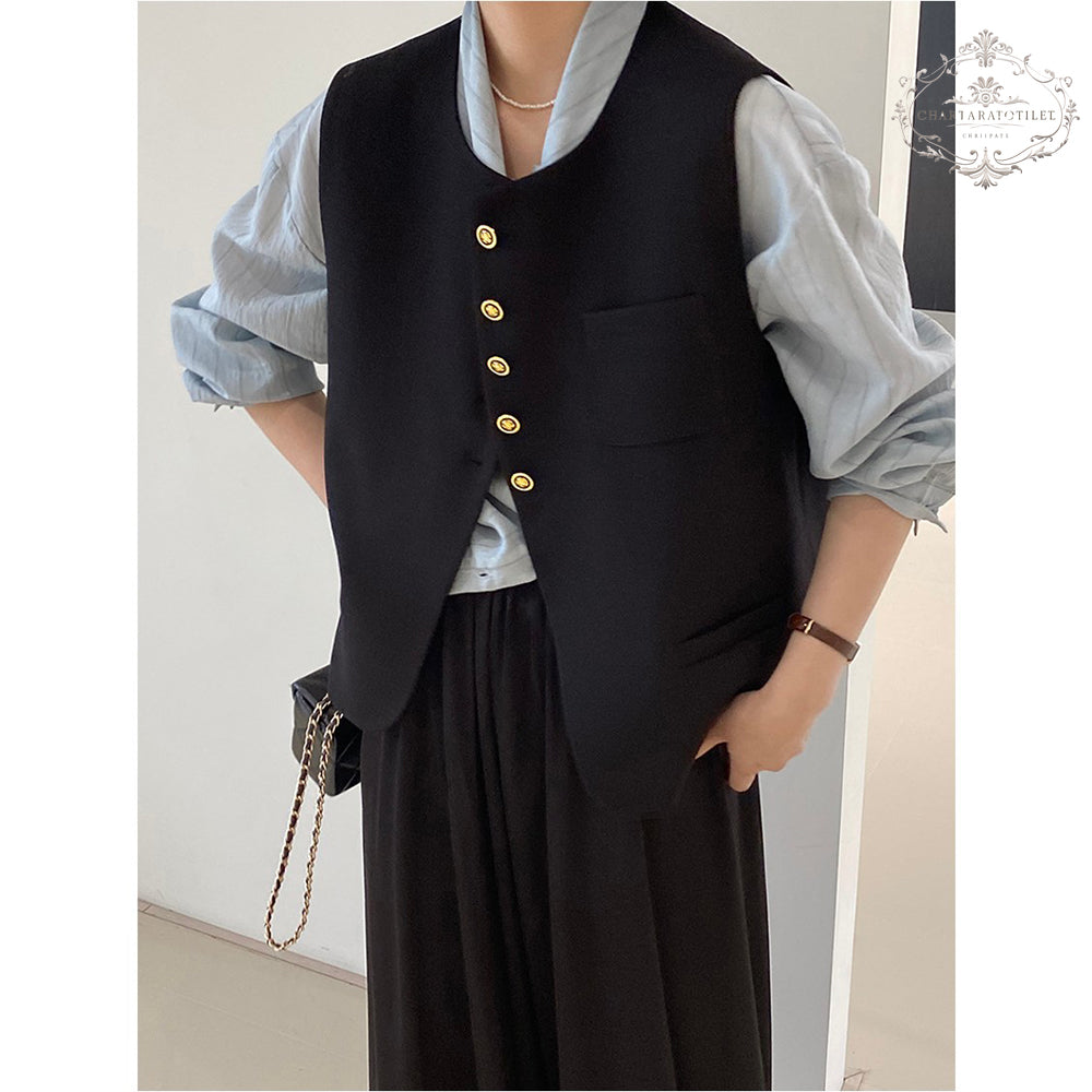 Miu style light luxury exquisite black suit vest women's sleeveless temperament commuter vest [CHVE14]