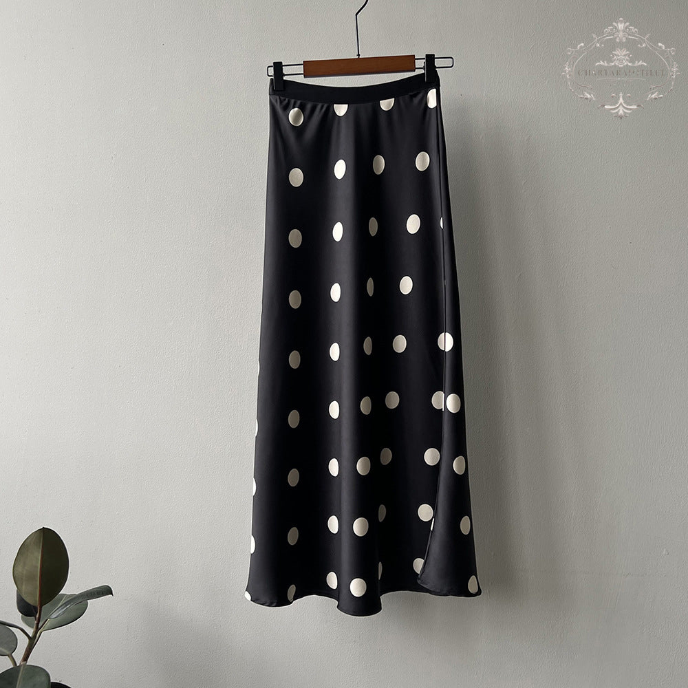 French polka dot temperament polka dot satin skirt with high waist and hip fishtail skirt [CHSK146]