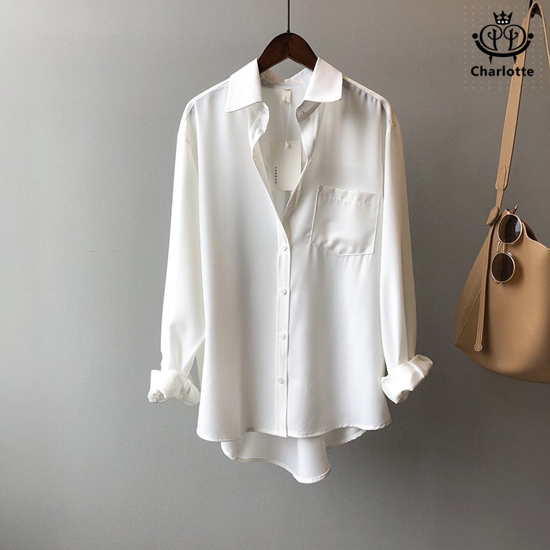 French spring style lazy women's shirt long-sleeved shirt lapel shirt [CHSH39]