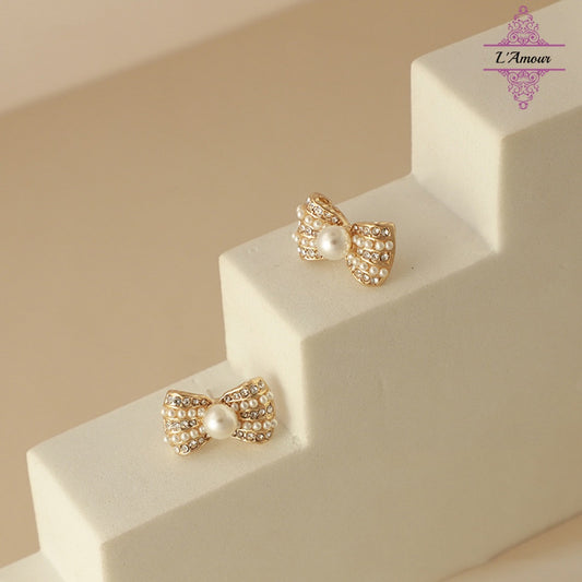 Bow Princess Pearl Earrings Sweet and Elegant Bow Pearl Earrings S925 Silver Needle [PG115]