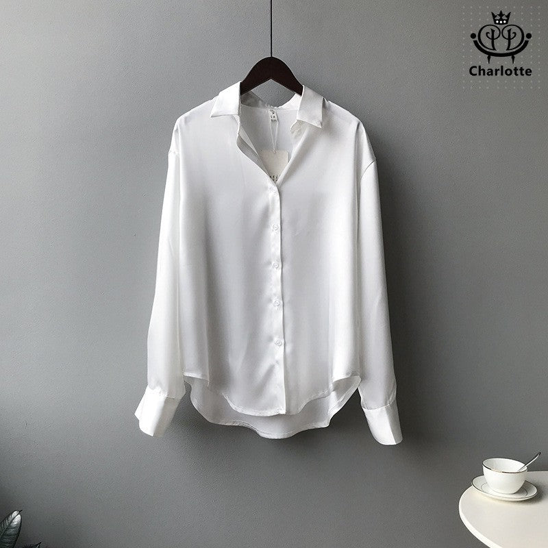 French loose slim long-sleeved lapel shirt Korean style shirt [CHSH1]