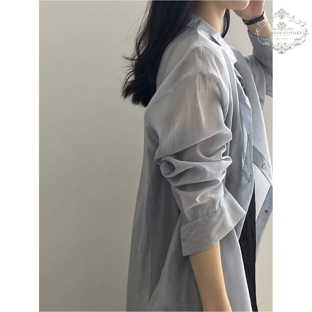 Beautiful buttoned light sunshade shirt with back slit and layered thin shirt [CHSH118]