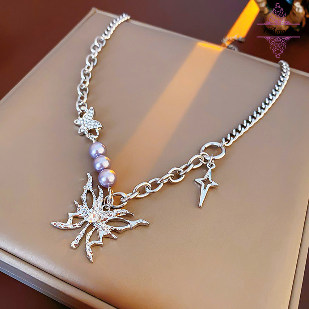 Butterfly Pearl Titanium Steel Necklace INS Style Butterfly Necklace [LA149]