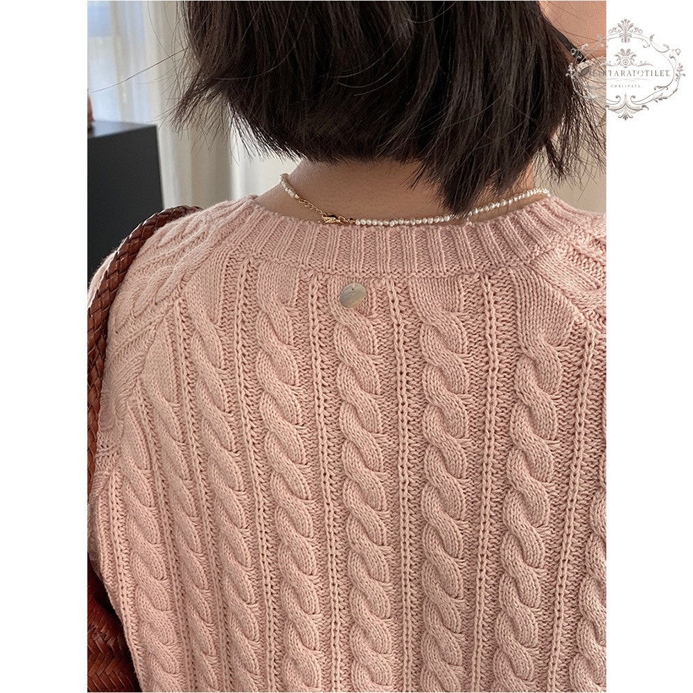 Korean generation basic twist short-sleeved thin sweater spring and summer round neck casual top for girls [CHSW73]