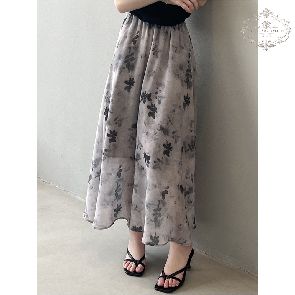 French retro style floral ink smudged skirt literary retro floral skirt CHSK144