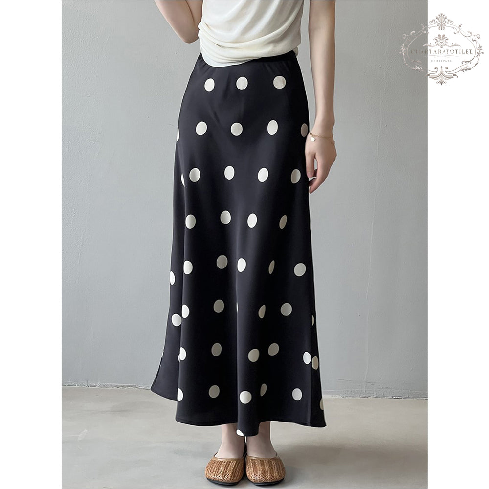 French polka dot temperament polka dot satin skirt with high waist and hip fishtail skirt [CHSK146]