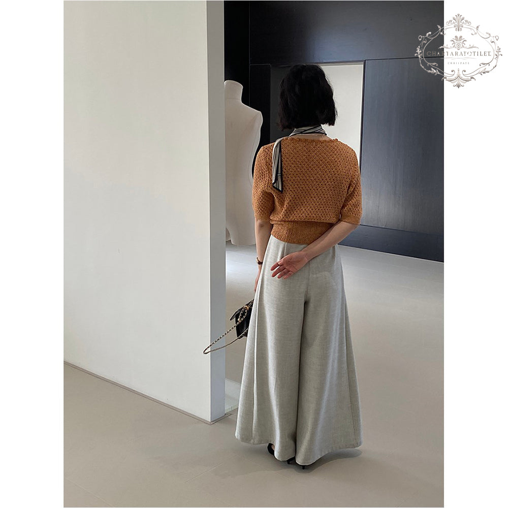 Heavy industry spring and summer suit material floor-length trousers with waist rope wide-leg drape floor-length trousers [CHTR29]