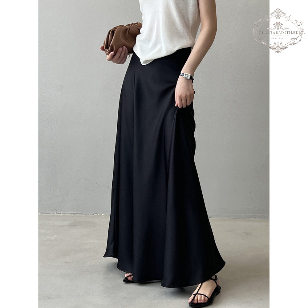 French retro satin skirt, elegant high waisted hip fishtail long skirt [CHSK143]