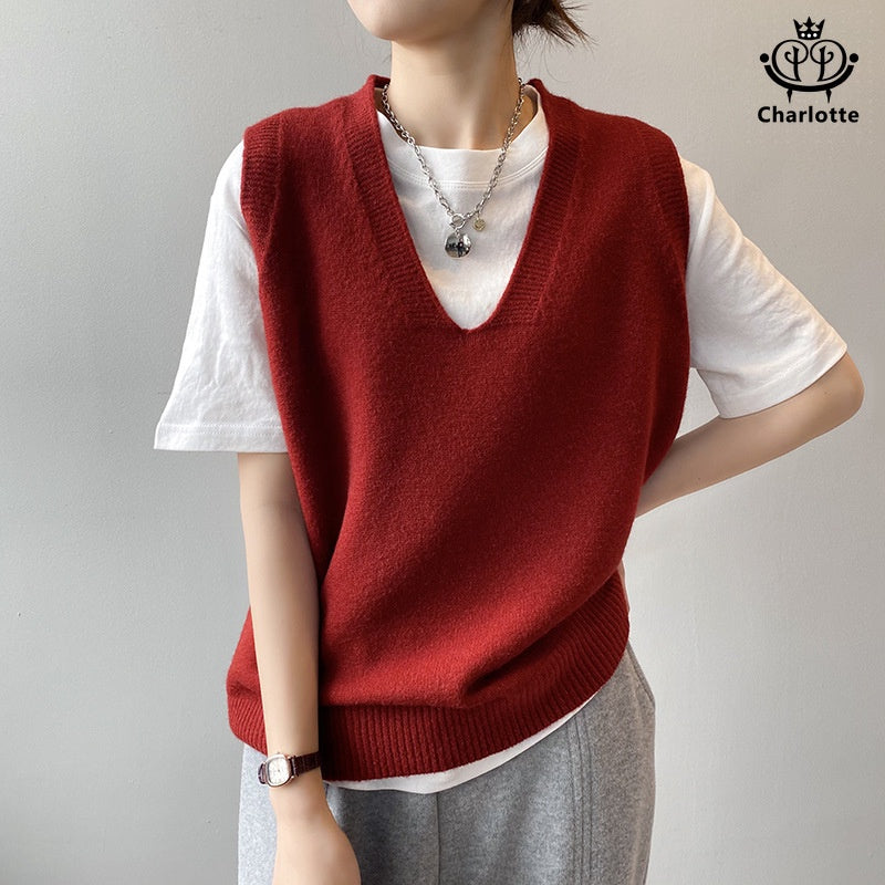 French preppy style V-neck vest knitted vest sleeveless waistcoat vest [CHSW20]