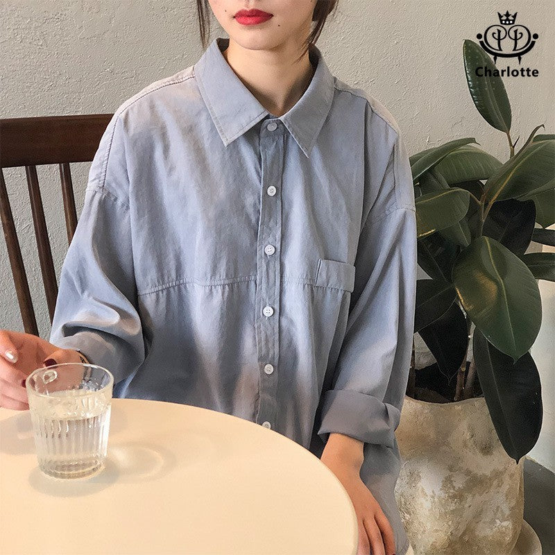 French imitation urn leather profile long-sleeved shirt profile shirt [CHSH3]