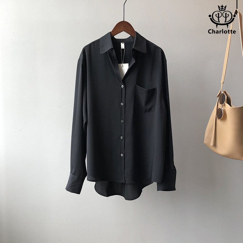 French spring style lazy women's shirt long-sleeved shirt lapel shirt [CHSH39]