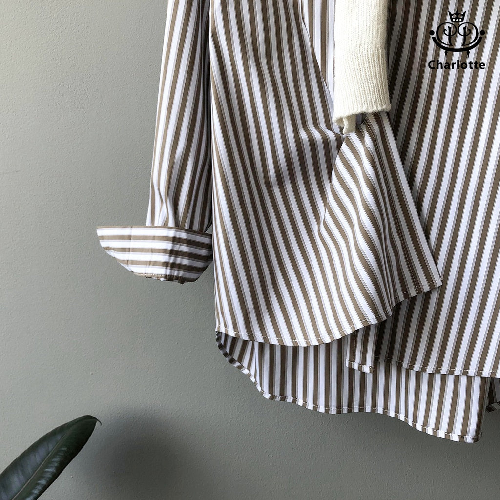 French striped shirt, stand-up collar shirt, lapel shirt, long-sleeved shirt [CHSH34]