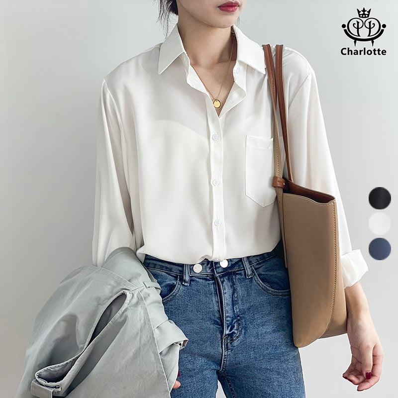 French spring style lazy women's shirt long-sleeved shirt lapel shirt [CHSH39]