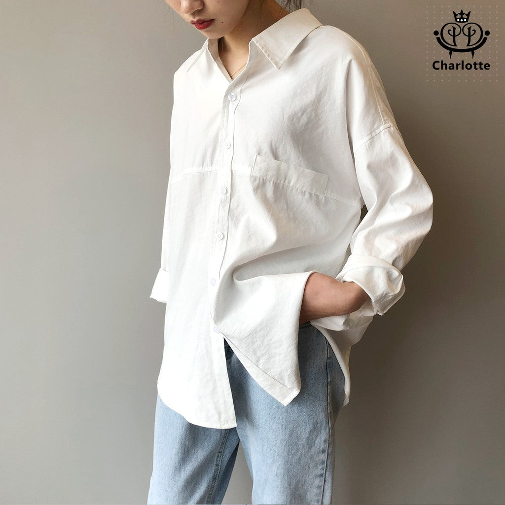 French imitation urn leather profile long-sleeved shirt profile shirt [CHSH3]