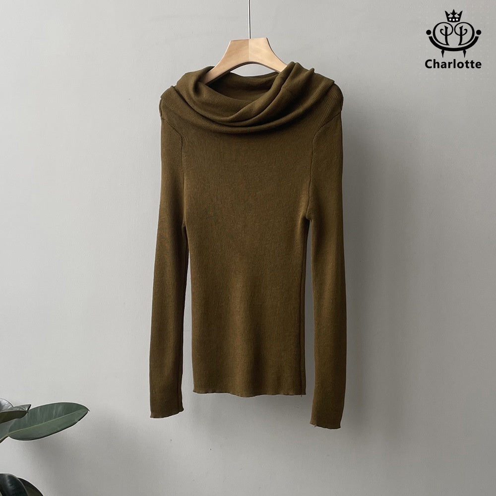 Soft and waxy one-neck off-shoulder top, slim-fitting solid color sweater [CHSW49]