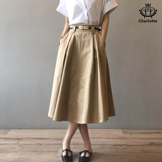 French mid-length princess skirt A-line skirt solid color princess skirt [CHSK33]