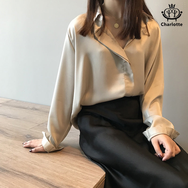 French style drape shirt long-sleeved shirt V-neck shirt [CHSH37]