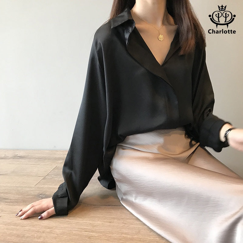 French style drape shirt long-sleeved shirt V-neck shirt [CHSH37]