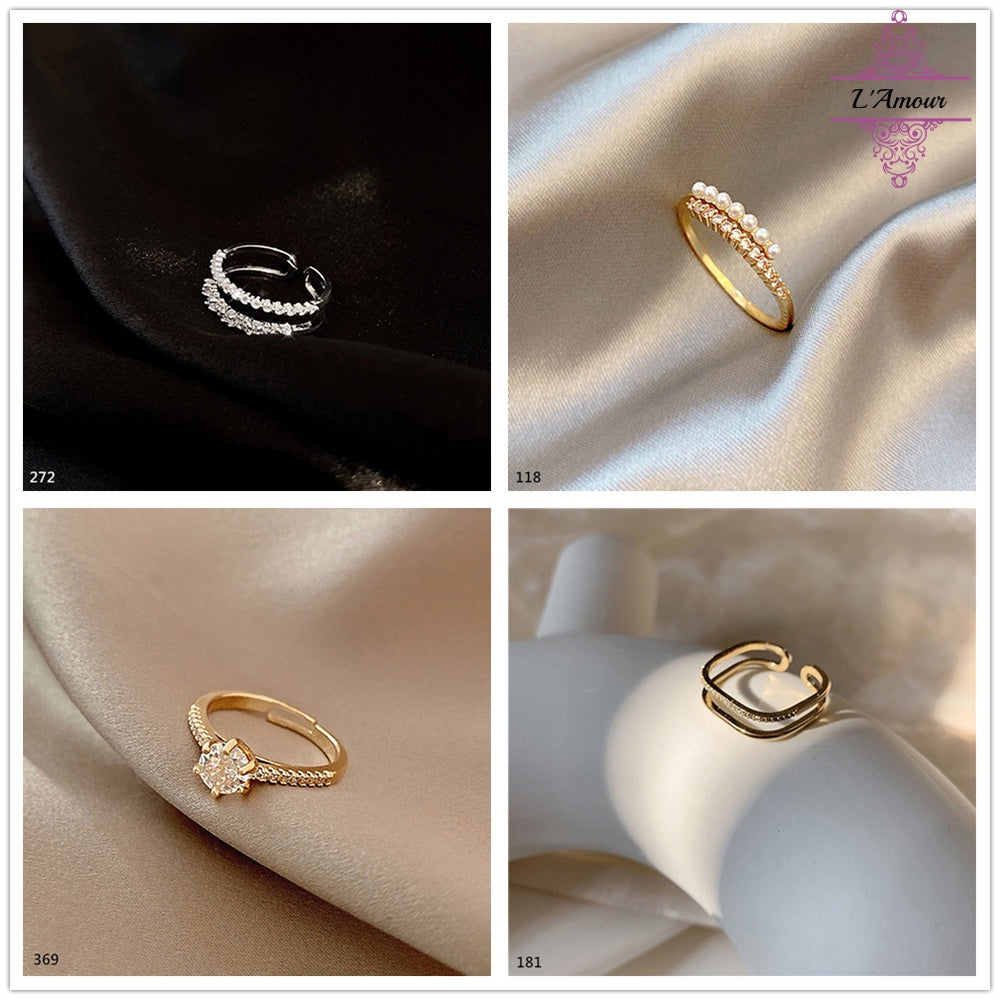 Pearl diamond ring Japanese and Korean trendy design simple diamond open ring [PG125]