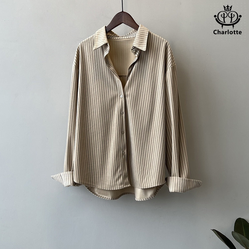 French retro salt striped shirt loose long-sleeved shirt [CHSH107]