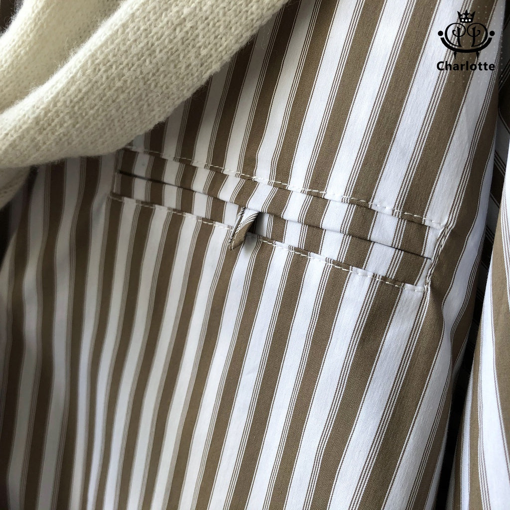 French striped shirt, stand-up collar shirt, lapel shirt, long-sleeved shirt [CHSH34]