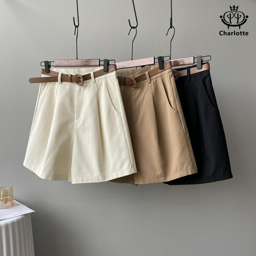 Pure cotton work shorts, wide-leg shorts, casual shorts, straight shorts with belt [CHOR3]