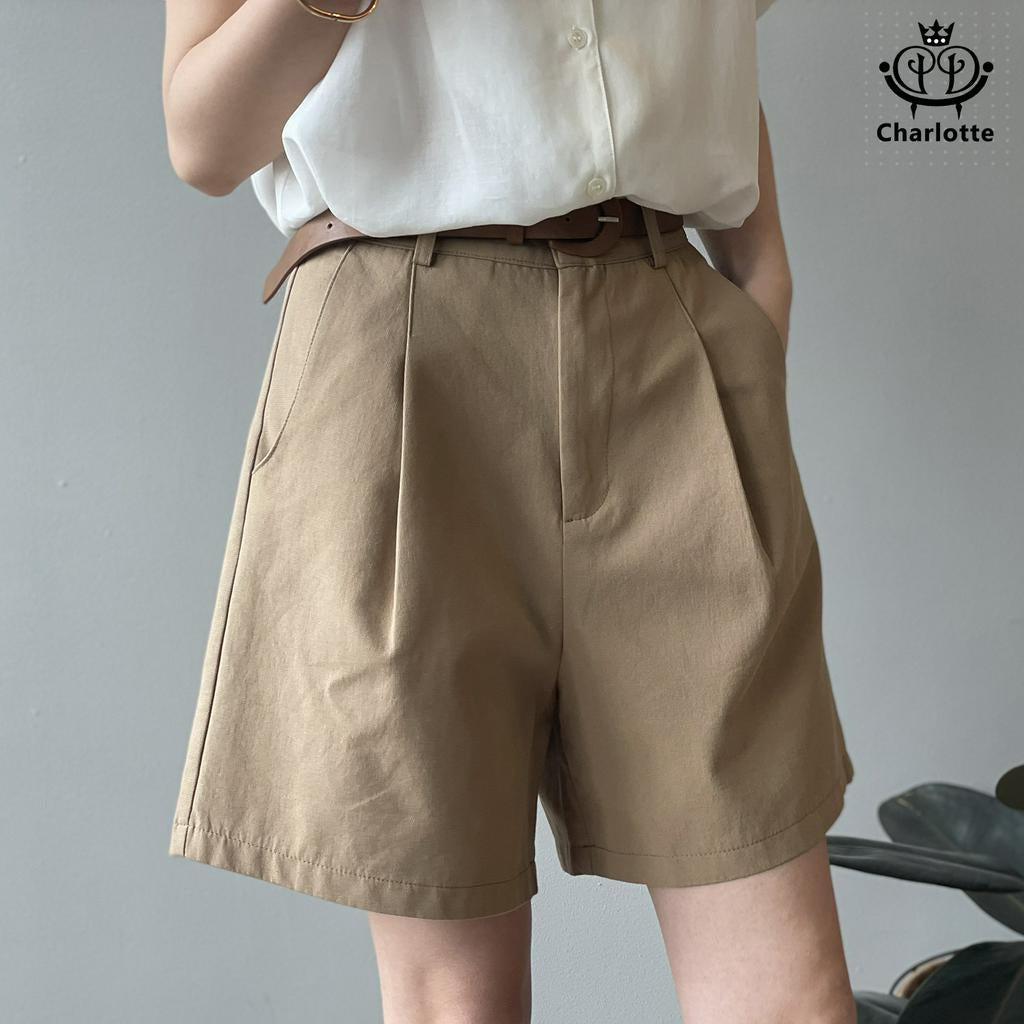 Pure cotton work shorts, wide-leg shorts, casual shorts, straight shorts with belt [CHOR3]