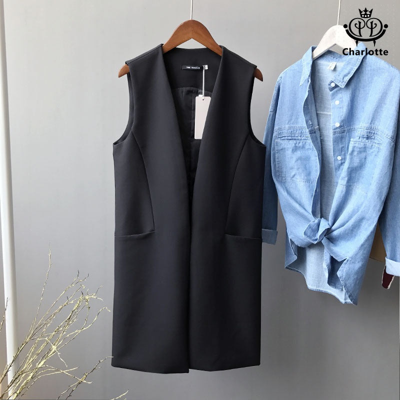 Korean style simple, slim, fashionable mid-length suit vest vest [CHCO49]