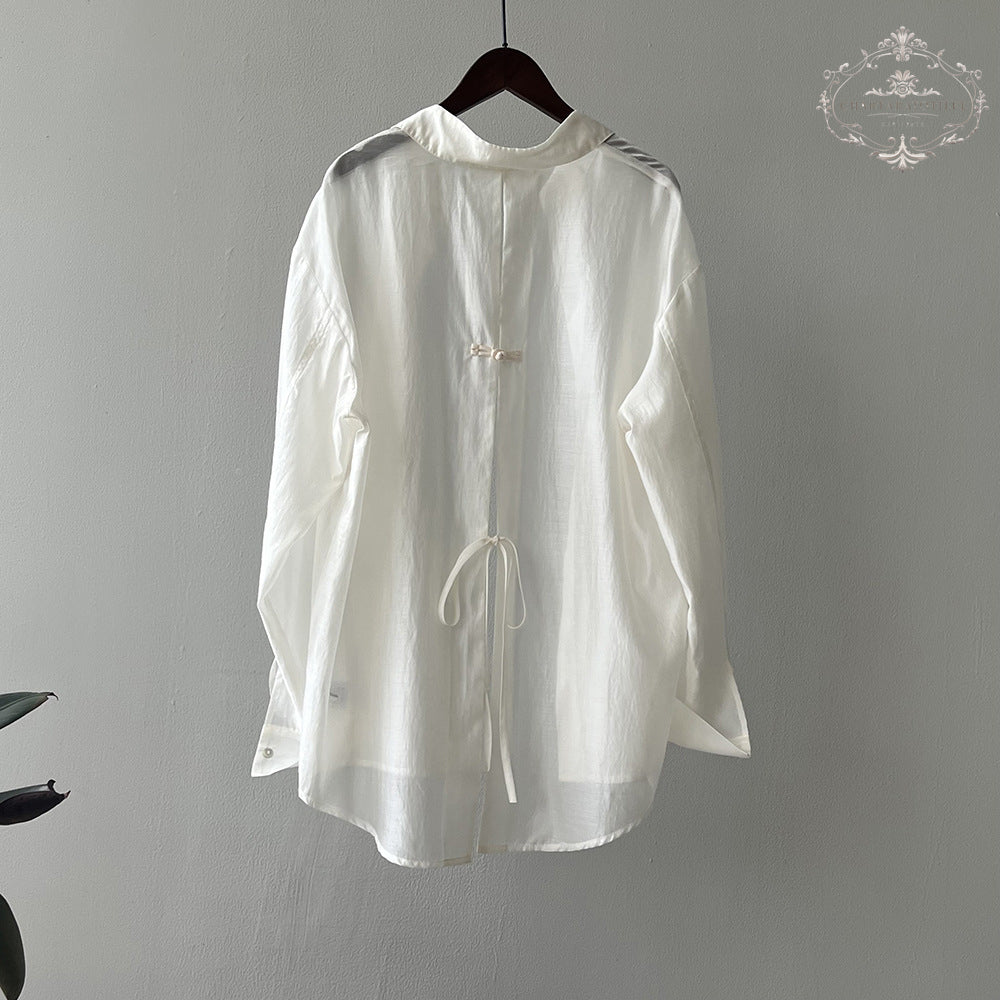 Beautiful buttoned light sunshade shirt with back slit and layered thin shirt [CHSH118]