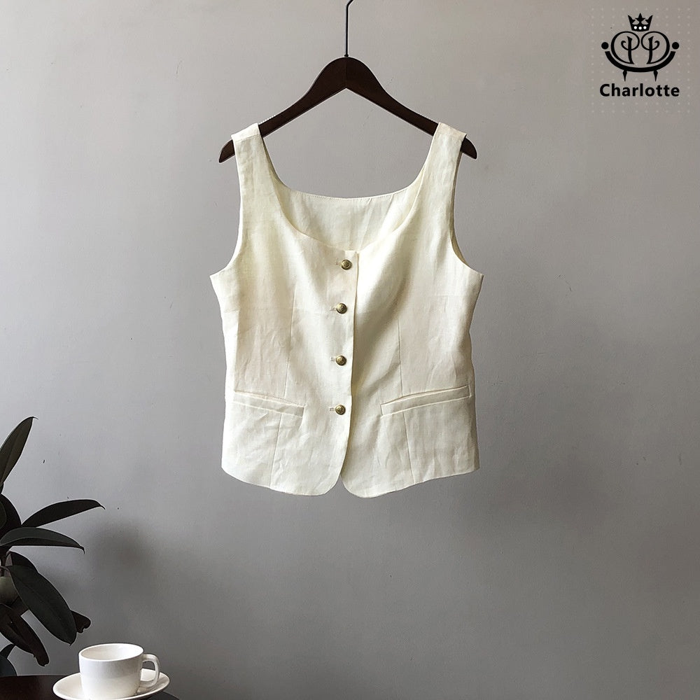 Retro linen horse girl vest linen vest [CHVE10]