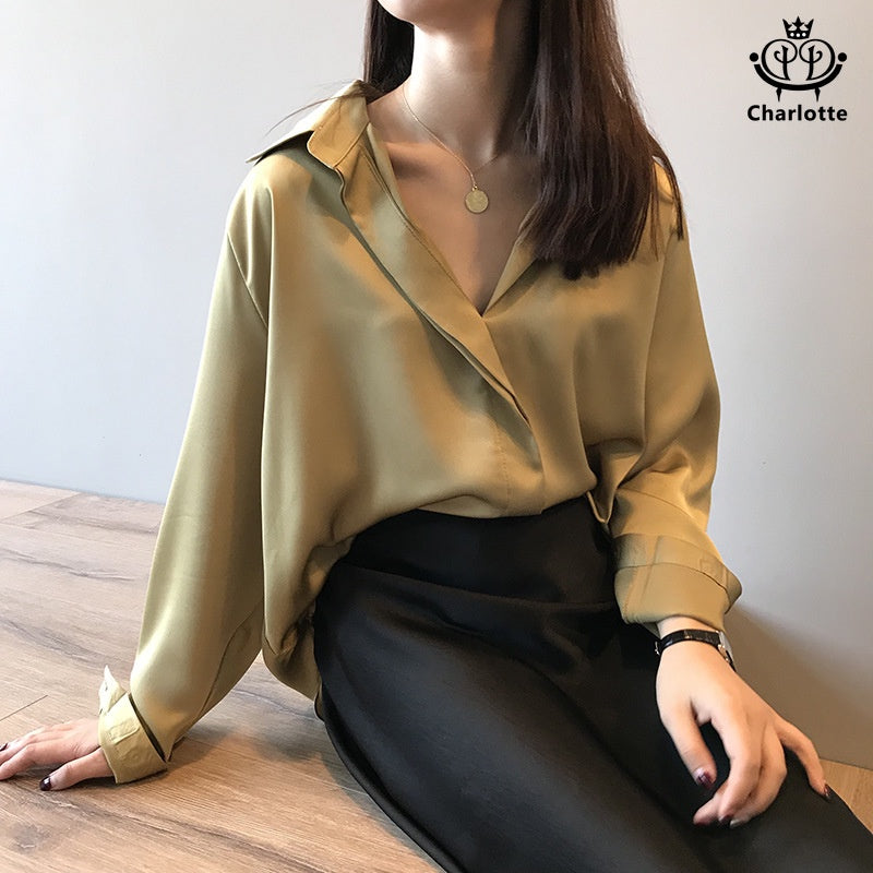 French style drape shirt long-sleeved shirt V-neck shirt [CHSH37]