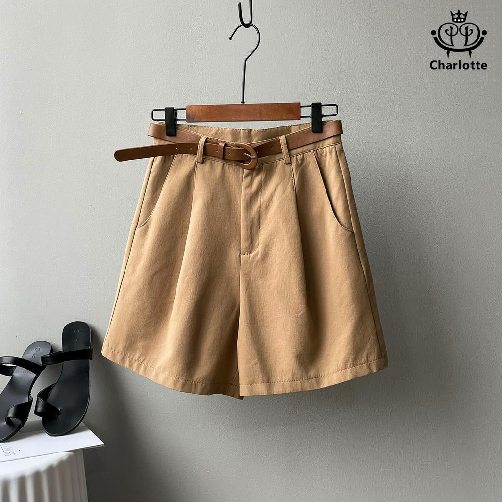 Pure cotton work shorts, wide-leg shorts, casual shorts, straight shorts with belt [CHOR3]