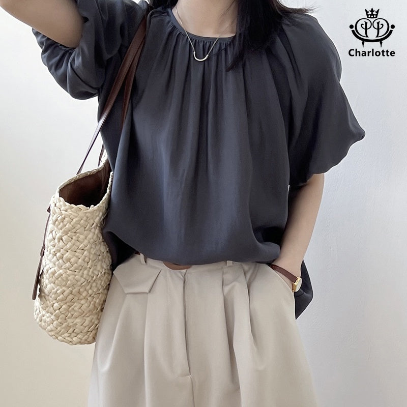 French princess sleeve lace-up short-sleeved shirt one-shoulder top [CHSH59]