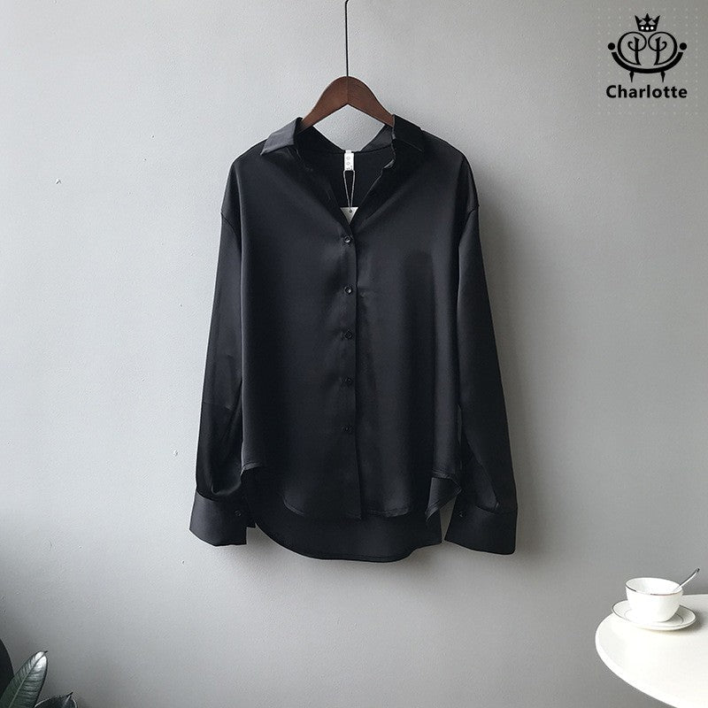 French loose slim long-sleeved lapel shirt Korean style shirt [CHSH1]