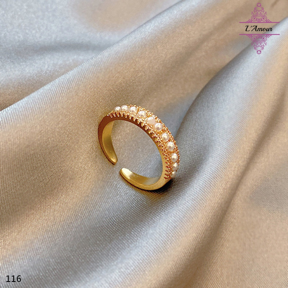 Pearl diamond ring Japanese and Korean trendy design simple diamond open ring [PG125]